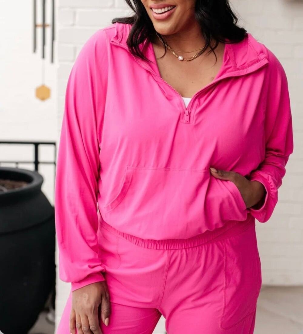 Rae Mode Quarter Zip Pullover Hoodie Sonic Pink - 2XL